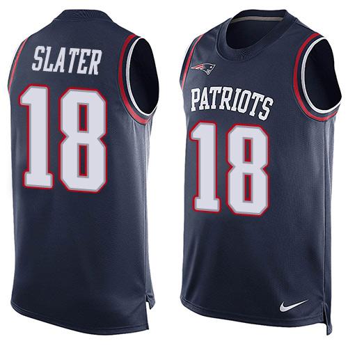 Nike Patriots #18 Matt Slater Navy Blue Team Color Men's Stitched NFL Limited Tank Top Jersey - Click Image to Close